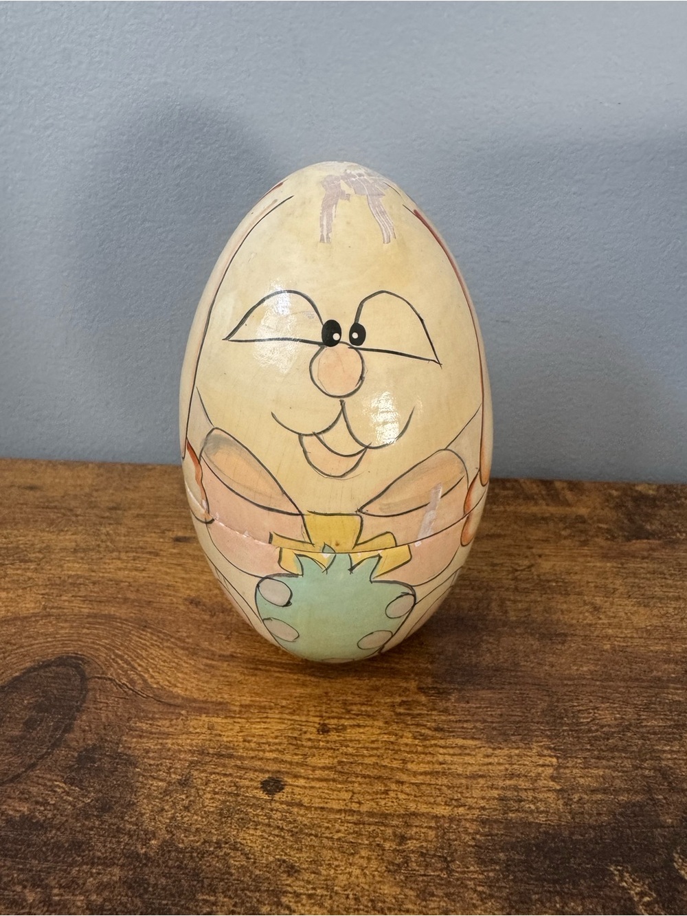 Vintage Wooden Bunny Rabbit Nesting Egg Set 5 Piece Hand Painted Easter Decor